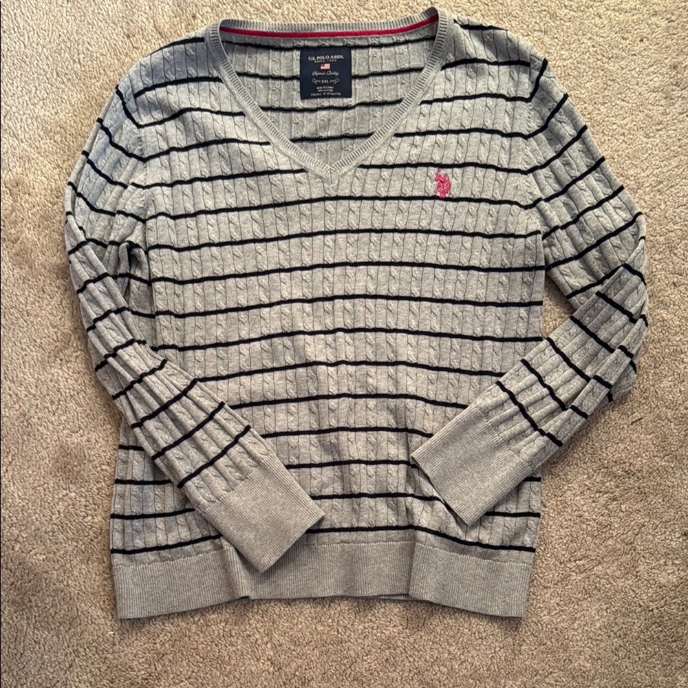 Polo by Ralph Lauren Gray and Pink V-Neck Sweater